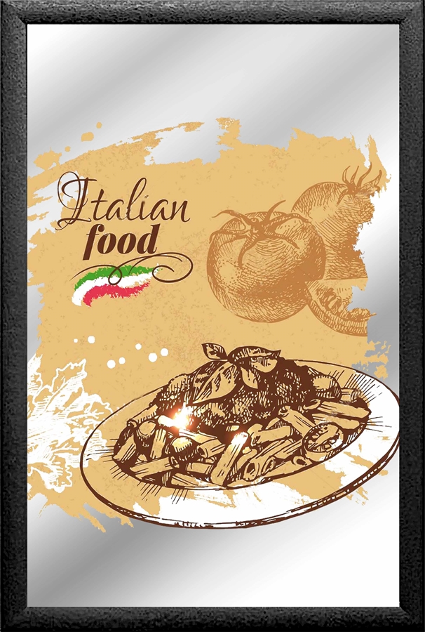 Set: 2 Spiegelbilder Italian Food Pizza Pasta Deko 30x20 cm Hinterglasdruck mit schwarzem Rahmen