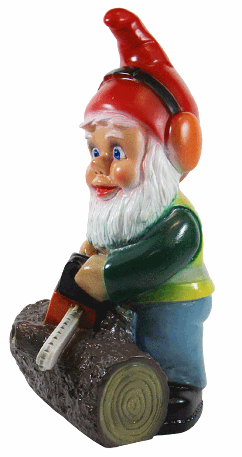 Gartenzwerg Deko Garten Figur Zwerg Holzfäller stehend mit Kettensäge aus Kunststoff H 35 cm