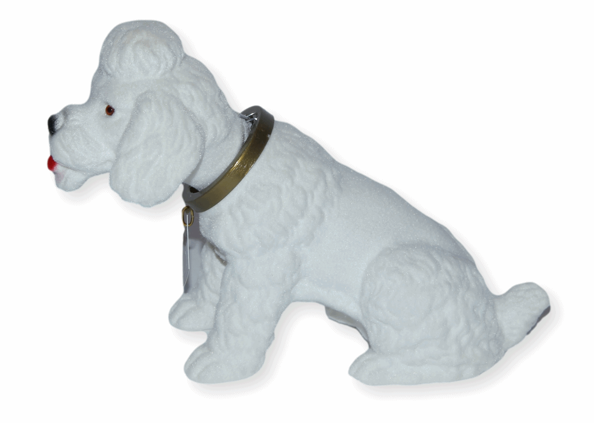 Wackel Figur Hund Pudel Wackelfigur H 13 cm weiß klein Dekofigur mit Wackelkopf
