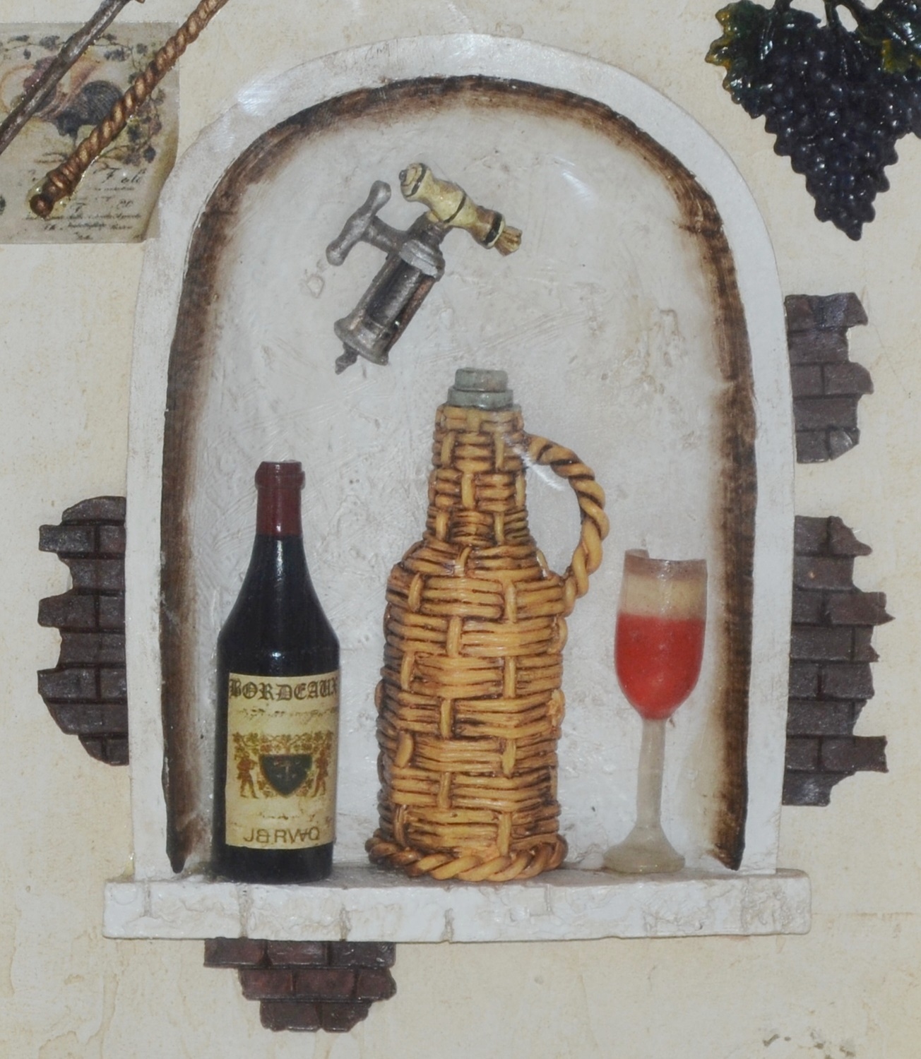 Nostalgie Bild Collagenbild Weinkeller Weinglas Traube Restaurant Holzbilderrahmen Foto H 34 cm