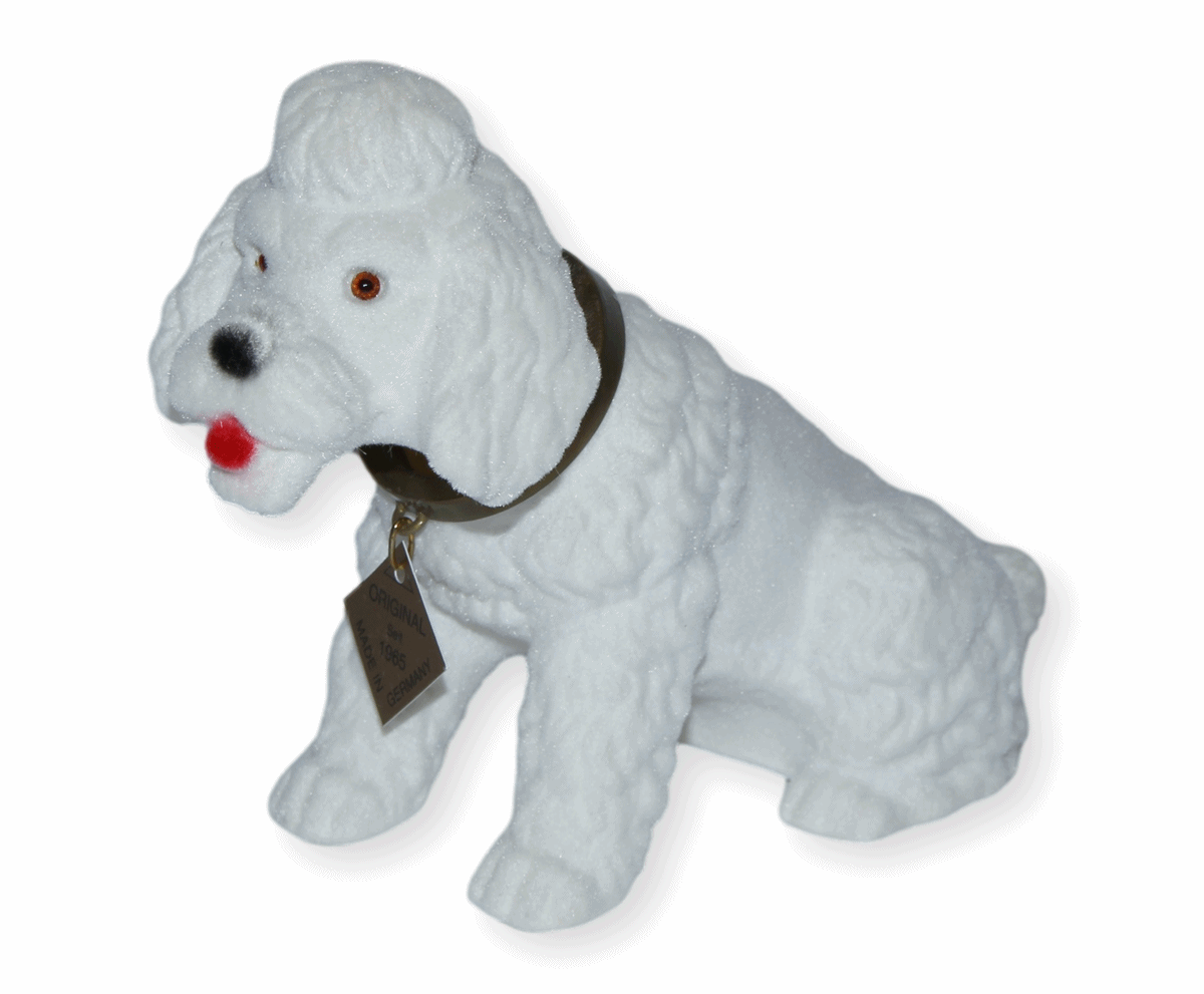 Wackel Figur Hund Pudel Wackelfigur H 13 cm weiß klein Dekofigur mit Wackelkopf