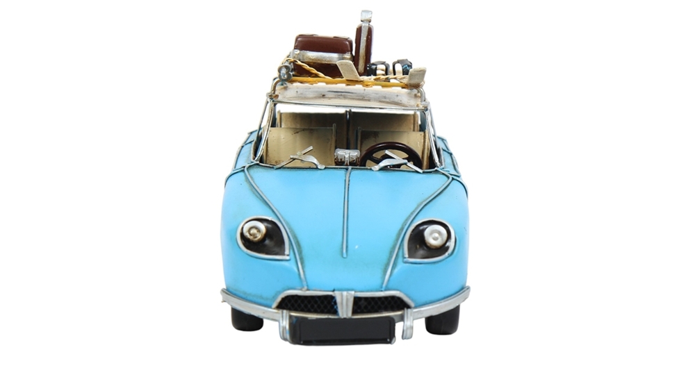 Blechauto Nostalgie Modellauto Oldtimer Citroen DS 19 mit Dachgepäck Winter Urlaub aus Blech L 31 cm