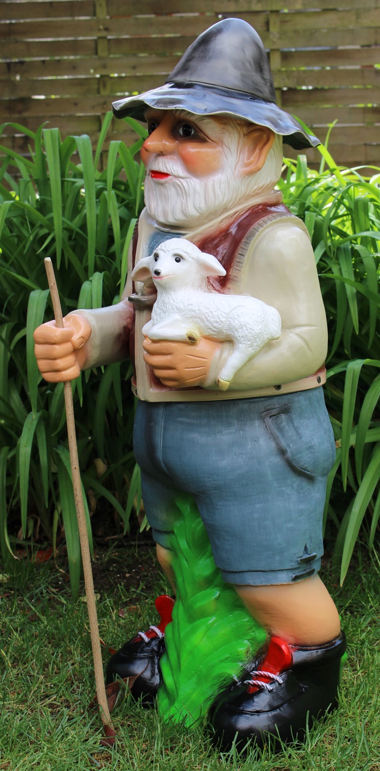 Deko Garten Figur Dekofigur Gartenfigur Tierfigur Hirte Schäfer mit Lämmlein aus Kunststoff H 86 cm