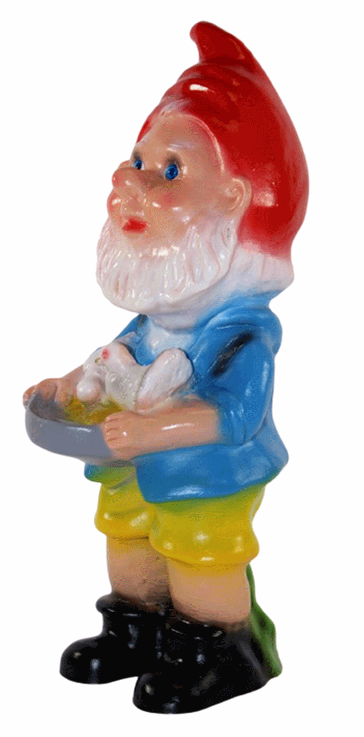 Deko Figur Zwerg H 33 cm Gartenzwerg mit 2 Tauben stehend Gartenfigur aus Kunststoff