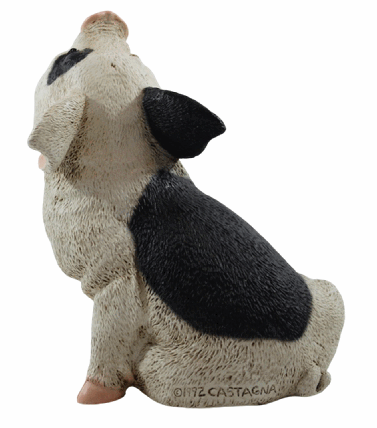 Figur Schwein Ferkel sitzend nach oben schauend gefleckt Kollektion Castagna aus Resin H 19 cm