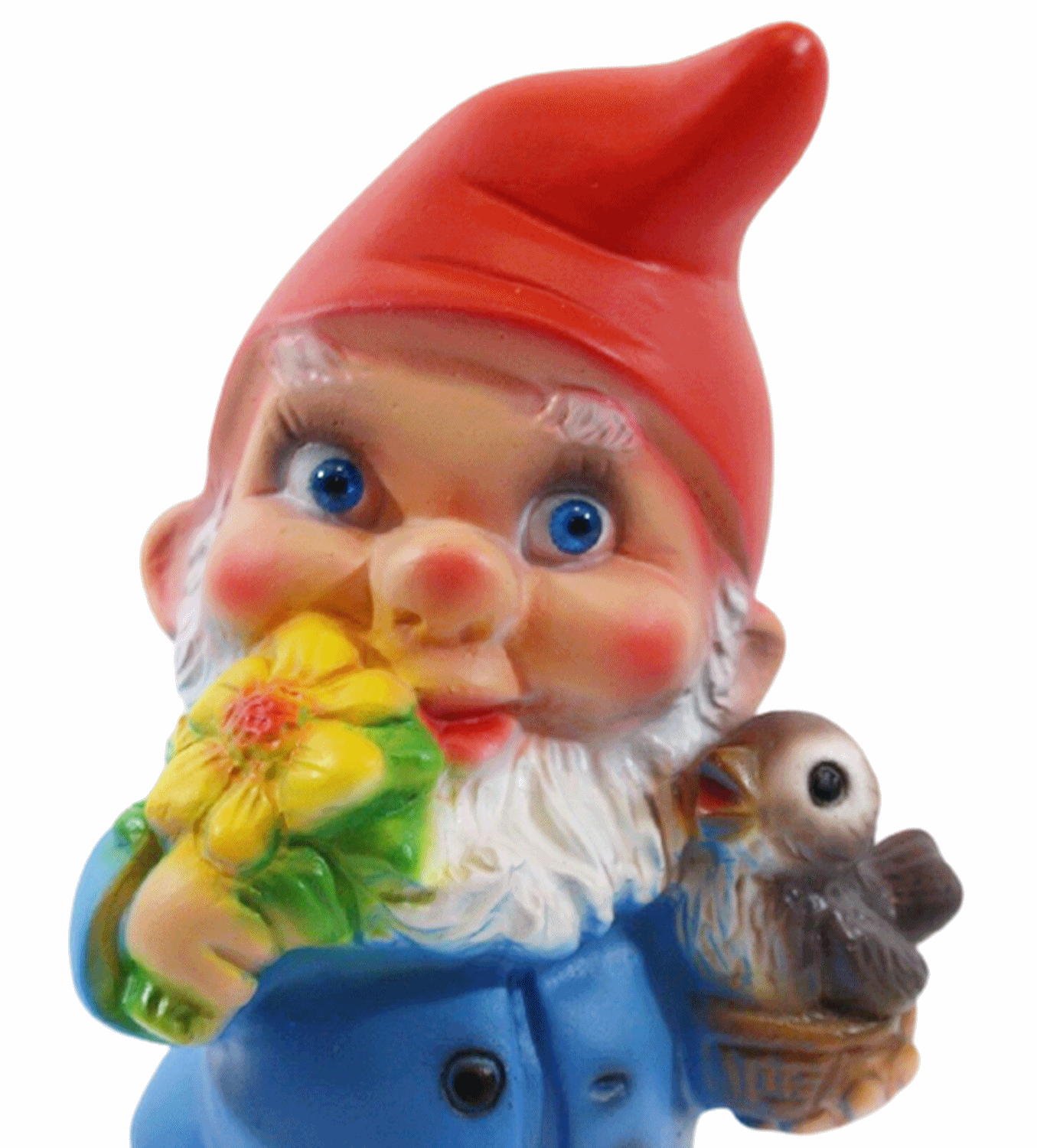 Deko Figur Zwerg H 19 cm Gartenzwerg mit Vogel stehend Gartenfigur aus Kunststoff