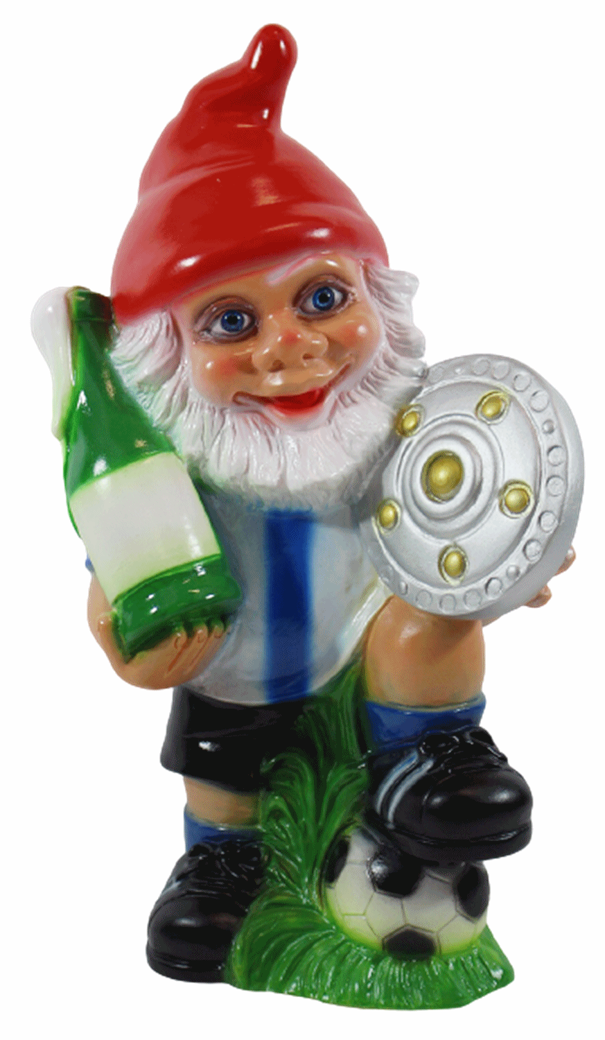 Gartenzwerg Deko Garten Figur Zwerg Sportler Fußballmeister stehend mit Pokal aus Kunststoff H 32 cm