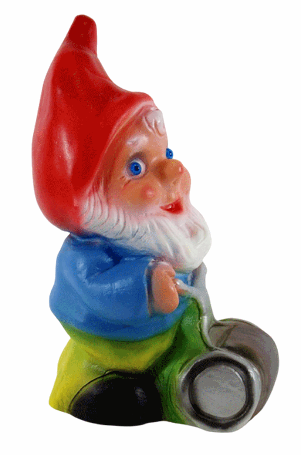 Gartenzwerg Deko Garten Figur Zwerg Gärtner mit Rasenmäher stehend aus Kunststoff Höhe 19 cm