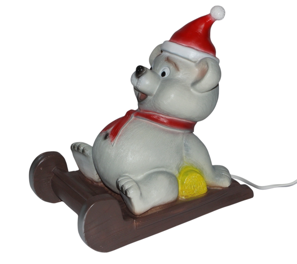 Figur-Leuchte Bär auf Schlitten – Dekolampe Nachtlicht, grau, 31 cm, mit Beleuchtung inkl. Trafo