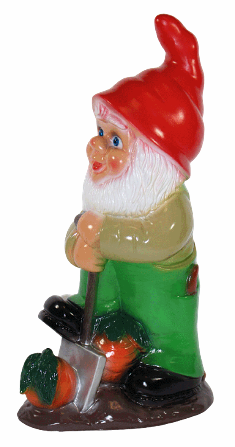 Gartenzwerg Deko Garten Figur Zwerg Rübenbauer stehend mit Spaten u. Karotten aus Kunststoff H 35 cm