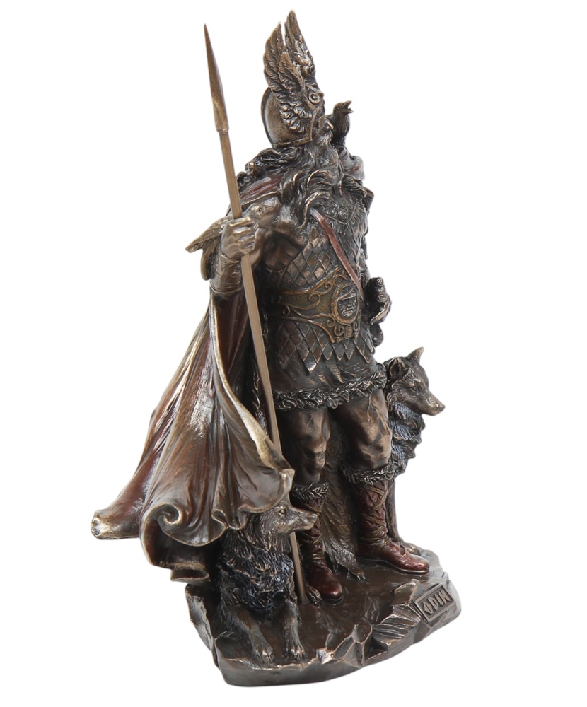 Dekofigur Odin H 25 cm Skulptur Nordischer Gott mit Raben & Wölfen detailreiche Mythologie Figur