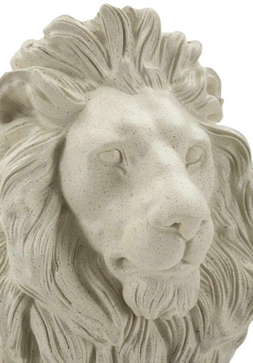 Dekofigur Löwe gerade sitzend auf Sockel Tierfigur  Skulptur Löwe beige in Steinoptik H 40 cm