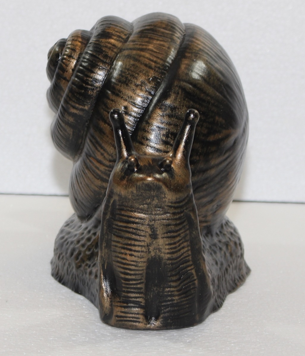 Deko Figur Gartentier Schnecke groß mit Häuschen H 18 cm Gartenfigur kupferfarben aus Kunststoff