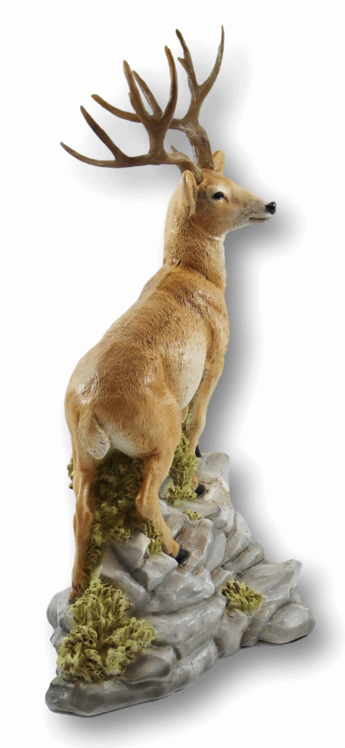 Dekofigur Tierfigur Wildrot Hirsch auf Felsen stehend Kollektion Castagna aus Resin H 37 cm