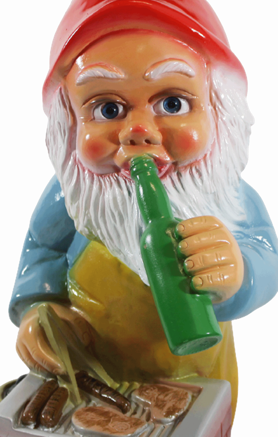 Gartenzwerg Deko Garten Figur Zwerg Grillmeister stehend mit Bierflasche aus Kunststoff H 45 cm