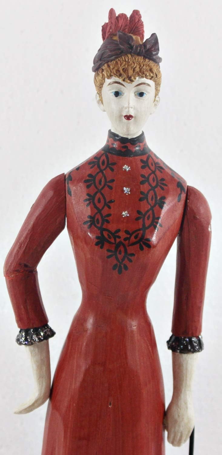 Modefigur Beauty Figur Deko Modepuppe Nostalgiefigur Dame rotes Kleid mit Schirm aus Resin H 30 cm-