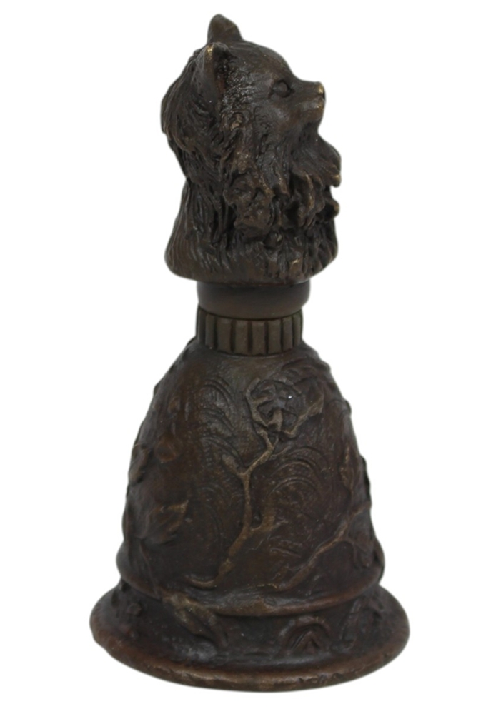 Bronzefigur Katze als Tischglocke H 9,8 cm Bronze Nostalgische Handglocke mit Katzenkopf Jugendstil