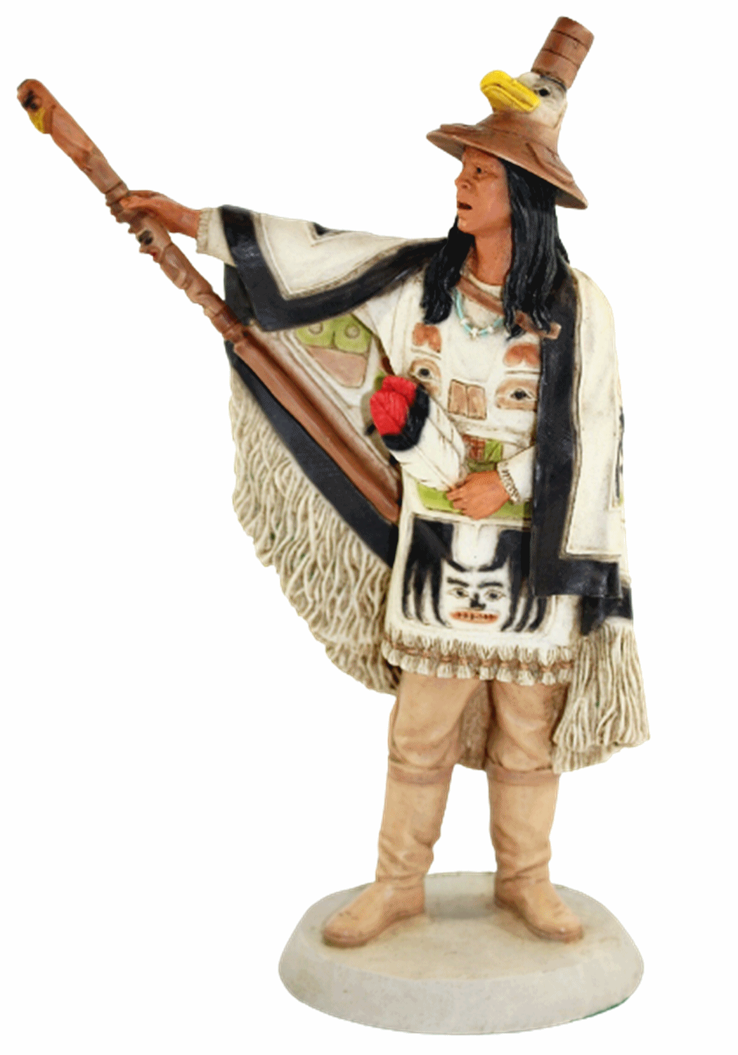 Indianerfigur Häuptling  Seattle von Duvamish Stamm H 23 cm mit Totem-Stab Castagna Limited Edition