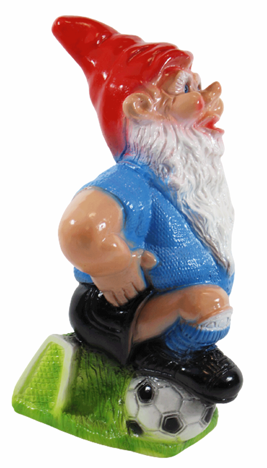 Gartenzwerg Deko Garten Figur Zwerg Fußballer stehend mit Fußball am Fuß aus Kunststoff H 30 cm