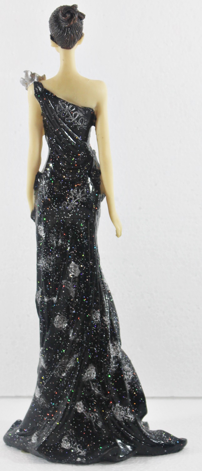 Beauty Figur Deko Modefigur Modepuppe Nostalgiefigur Dame schwarzen Kleid mit silberner Blume