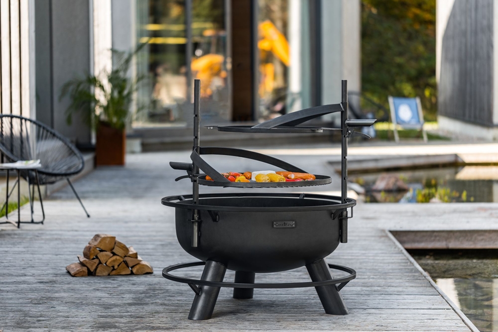 Multifunktionale Feuerschale Bandito D 80 cm Grillschale mit 1 drehbarem Rost aus Naturstahl