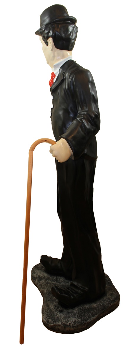 Deko Figur Komiker Charlie Chaplin stehend H 128 cm Dekofigur Chaplin mit Stock aus Kunstharz
