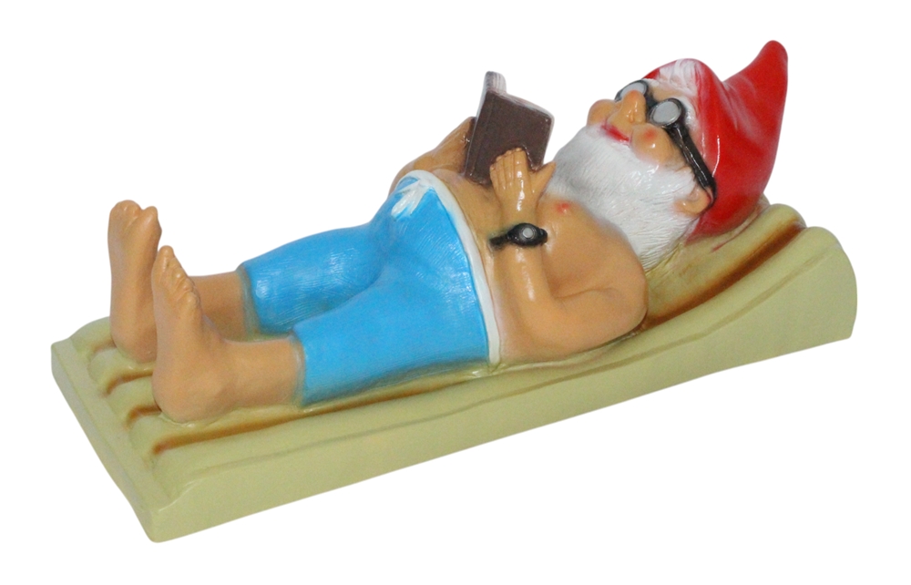 Gartenzwerg Urlauber auf Luftmatratze L 40 cm aus Kunststoff Dekofigur für Garten & Terrasse