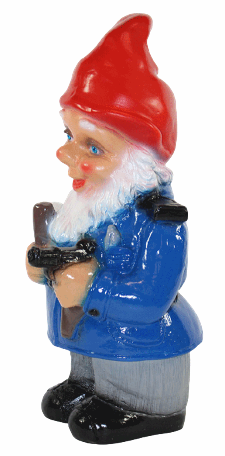 Gartenzwerg Deko Garten Figur Zwerg Polizist stehend mit Pistole und Knüppel aus Kunststoff H 32 cm