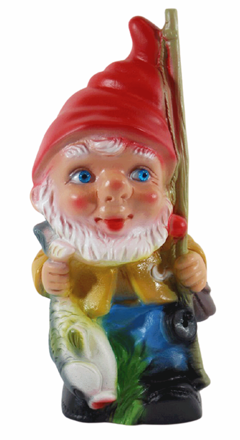 Gartenzwerg Deko Garten Figur Zwerg Angler mit Fisch und Angelrute stehend aus Kunststoff H 19,5 cm