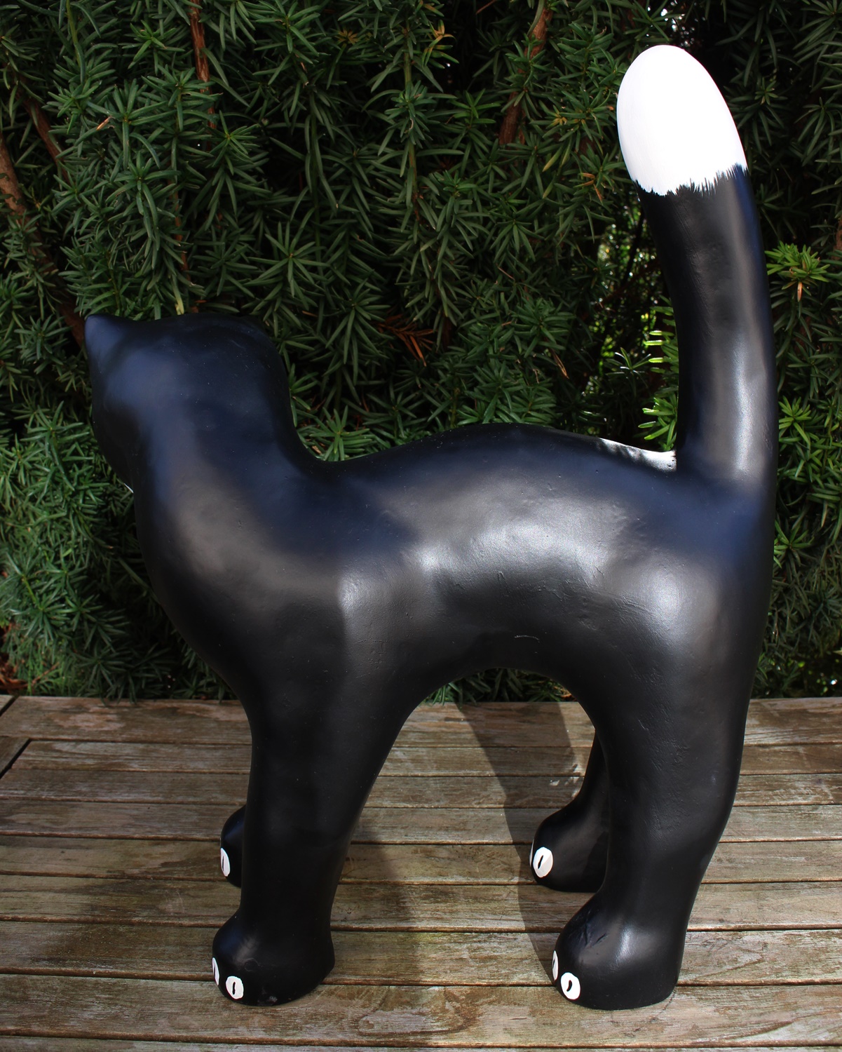 Dekofigur Gartenfigur schwarze Katze Kopf nach rechts H 48 cm Tierfigur Katzenfigur aus Kunstharz