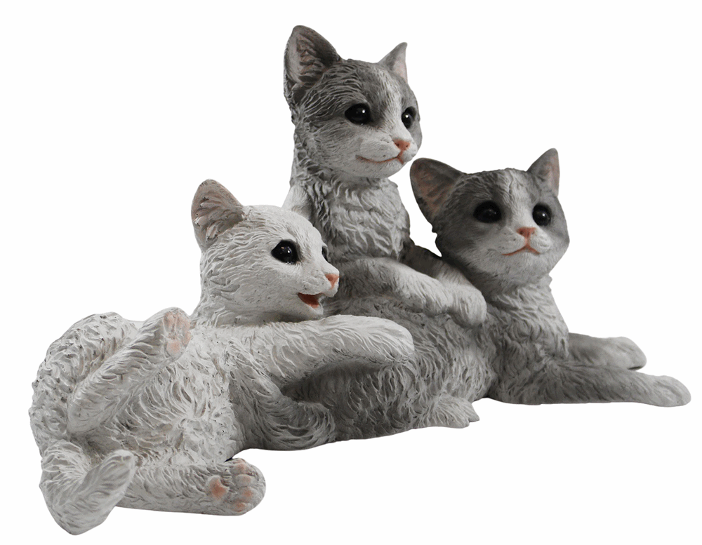 Dekofigur Katze Katzenfigur drei junge Kätzchen sitzend liegend Kollektion Castagna aus Resin H 19cm