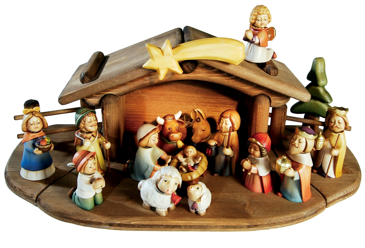 Krippe mit Krippenfiguren Aurora Kollektion 20-teilig Heilige Familie Heiligenfigur Holzfigur