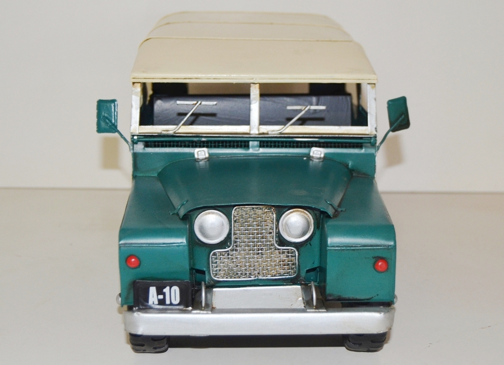 Blechauto Nostalgie Modellauto Oldtimer Automarke Jeep Safari Land Rover aus Blech L 36 cm