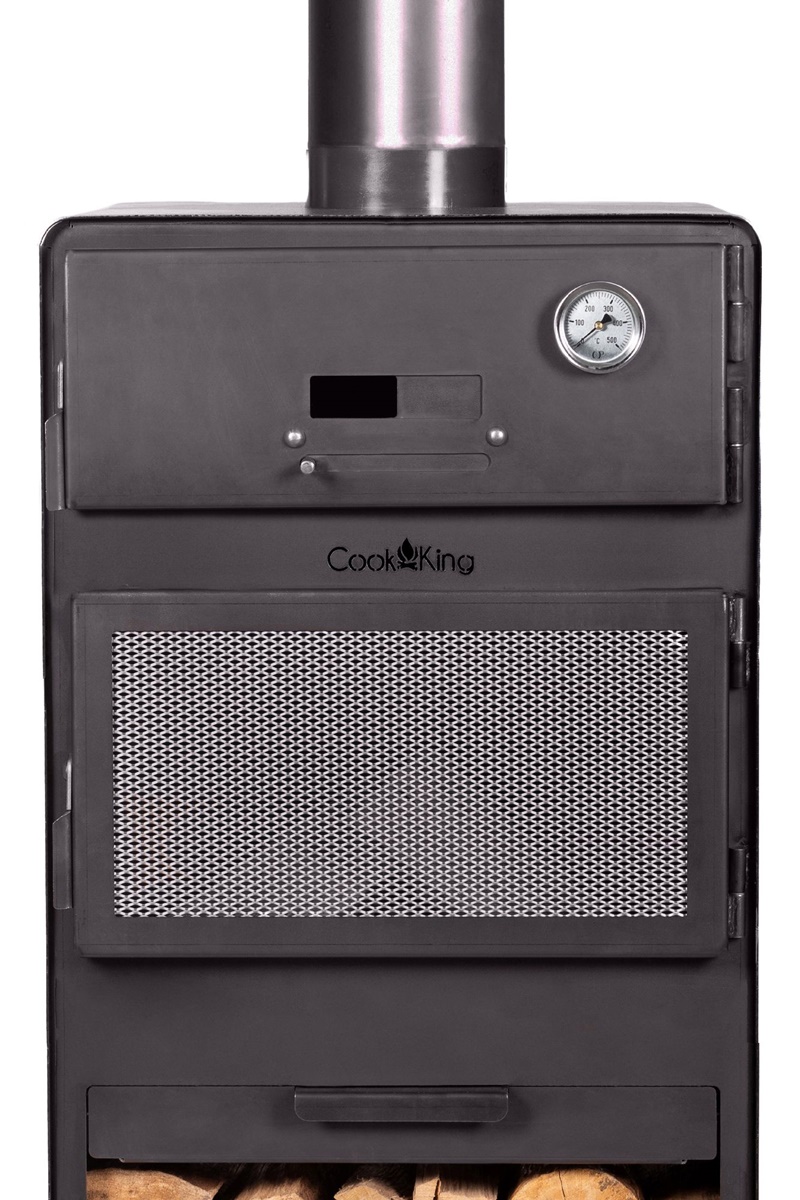 Gartenkamin "Vento" Pizza-Gartenofen H 150 cm zum Grillen Heizen mit Backfach und Kaminregal