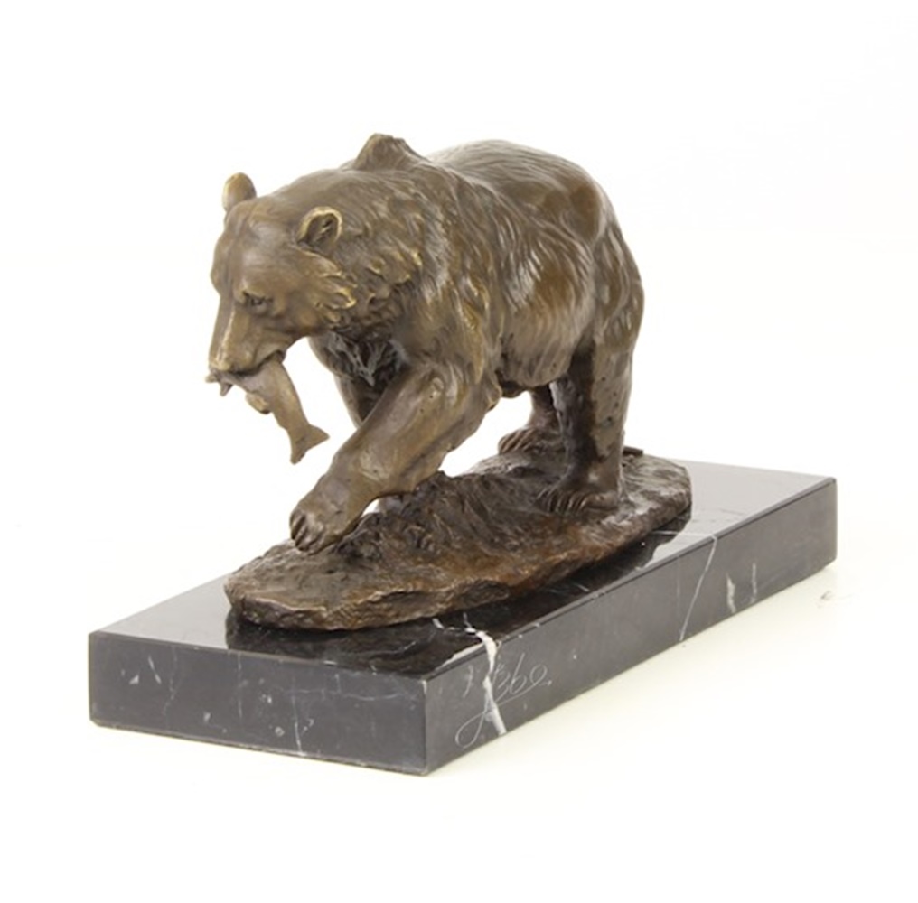 Bronzefigur Bronzeskulptur Grizzlybär laufend auf Fischjagd auf Sockel H 12,6 cm Bronze Figur