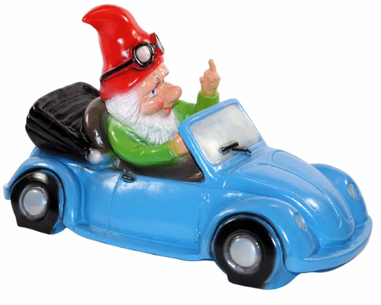 Deko Figur Zwerg H 23 cm Gartenzwerg im Auto mit Stinkefinger Gartenfigur aus Kunststoff