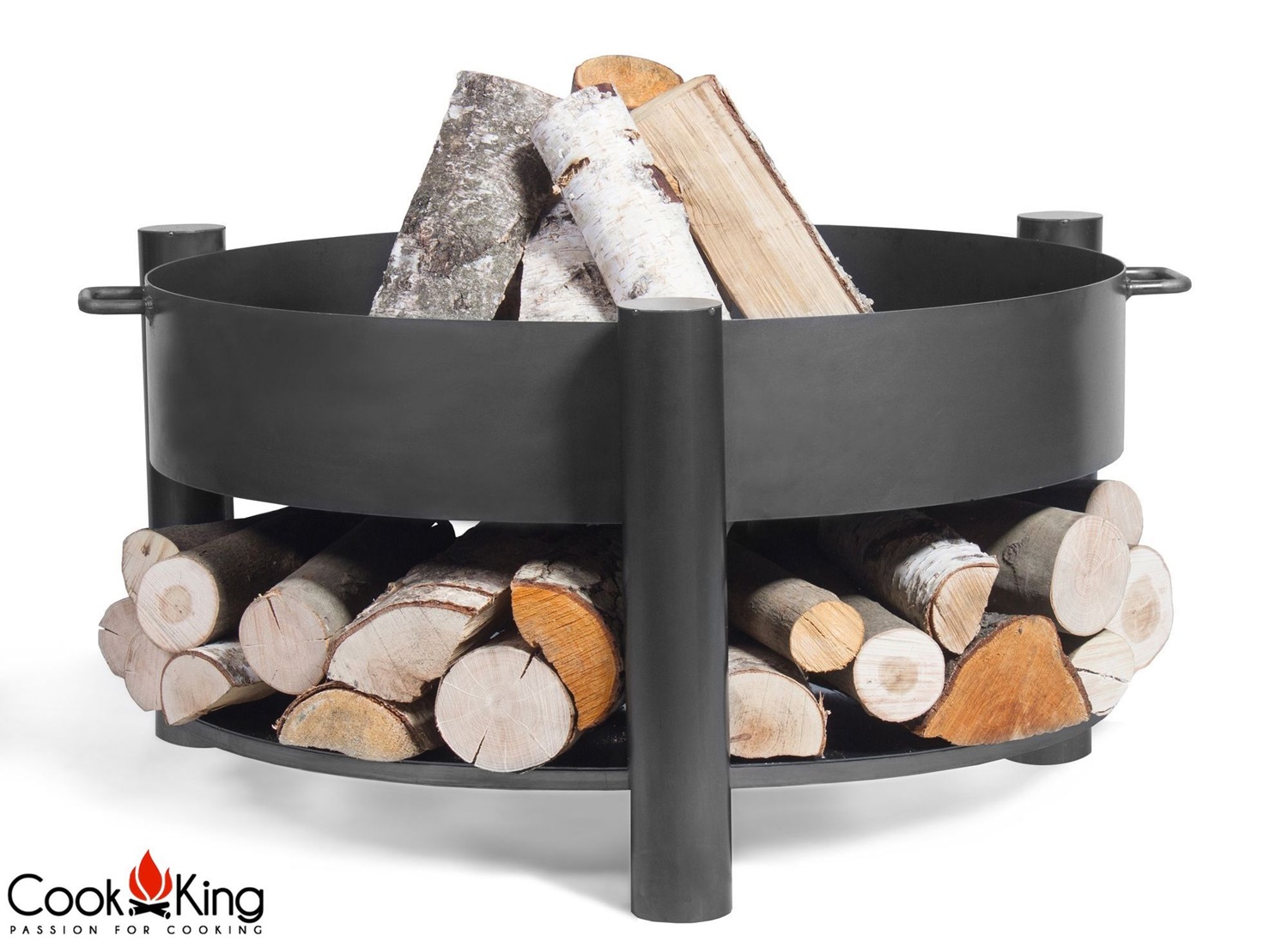 Set: Dreibein H 180 cm mit Grillrost Ø 50 cm aus Rohstahl und Kurbel + Feuerschale "Montana" Ø 60 cm