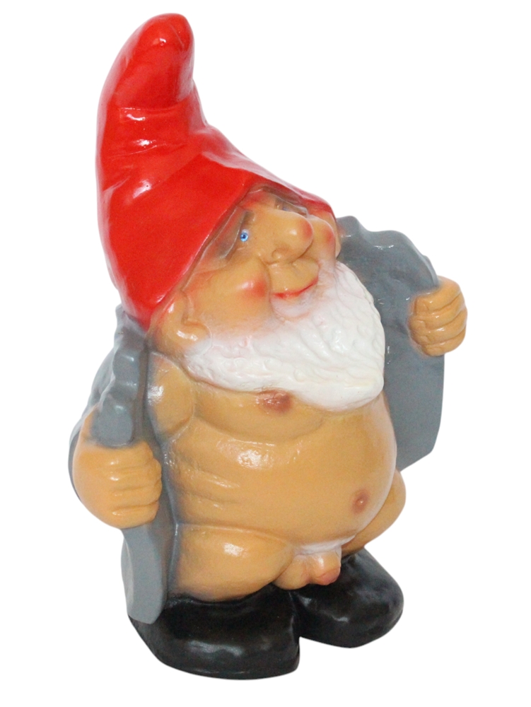 Gartenzwerg nackter Zwerg in grauem Mantel Höhe 33 cm lustige Zwergenfigur Kunststoff