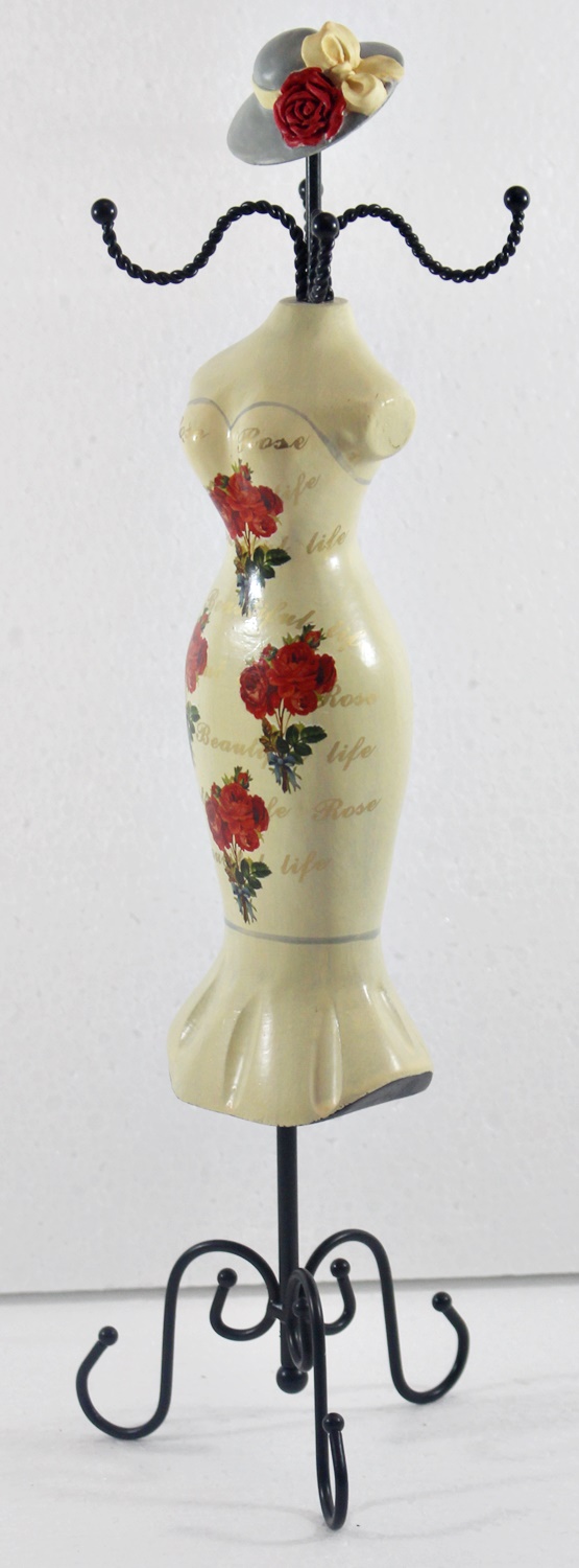 Schmuckbüste Beauty Figur Deko Modefigur Nostalgiefigur weißer Torso mit roten Blumen H 35 cm
