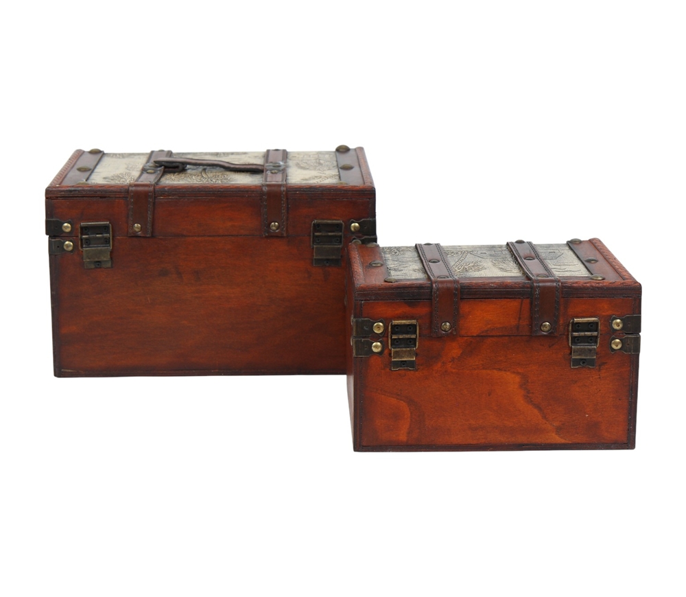 Deko Vintage Koffer 2-er Satz hochwertige dekorative Holztruhen Schatzkisten Retro-Stil L 29/22 cm