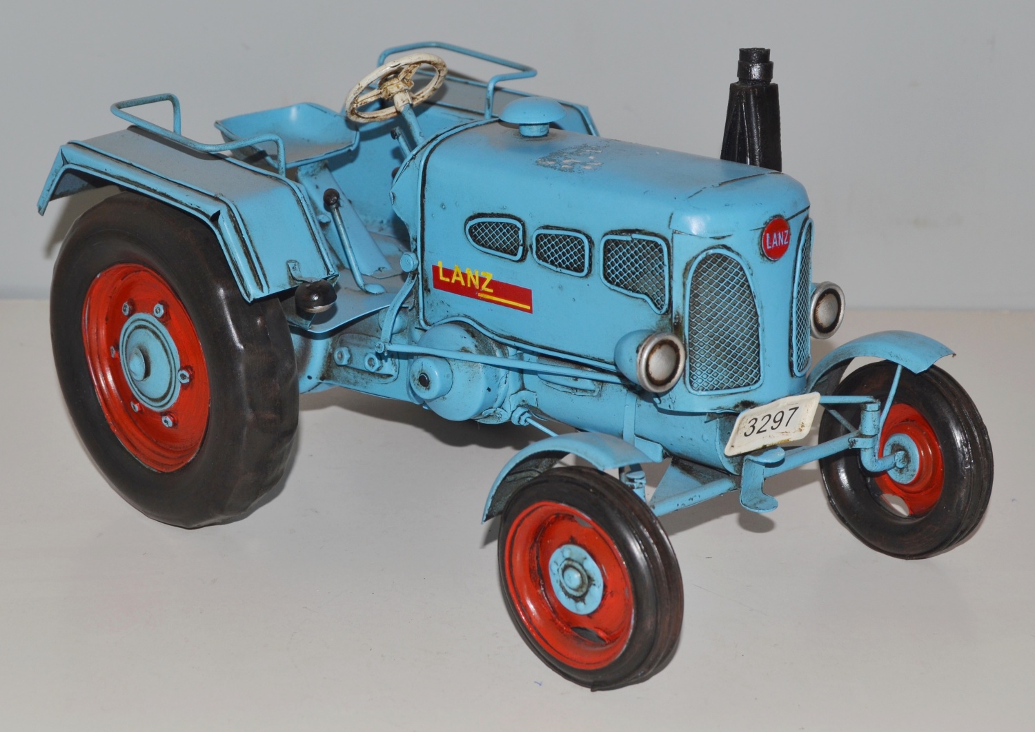 Blechtraktor Nostalgie Modellauto Oldtimer Marke Lanz D 1906 Bulldog Traktor Modell aus Blech L 26cm