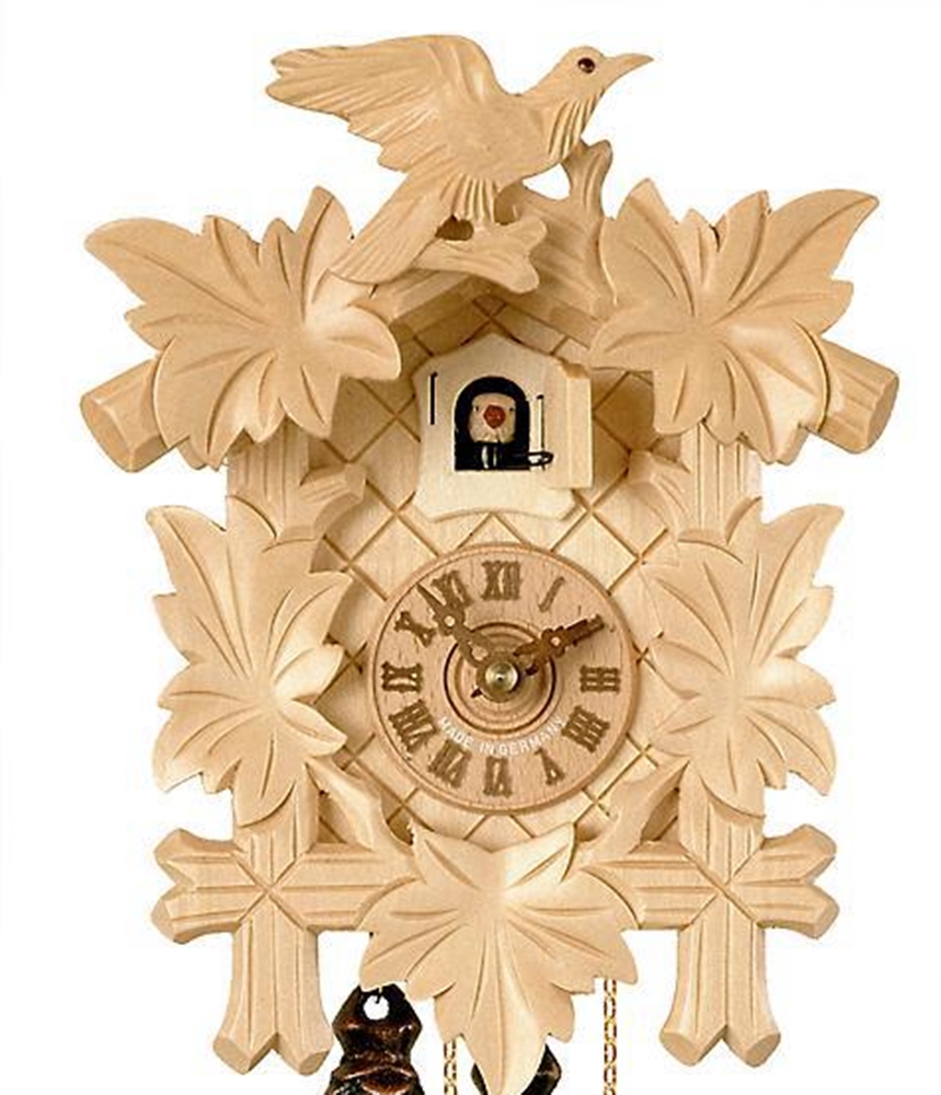 Traditionelle Kuckucksuhr aus hochwertigem hellem Naturholz, Höhe 26 cm, mechanisches Uhrwerk