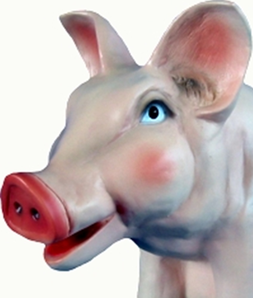 Gartenfigur Schwein sitzend Deko Tierfigur Höhe 38 cm Dekofigur für Gastronomie aus Kunststoff