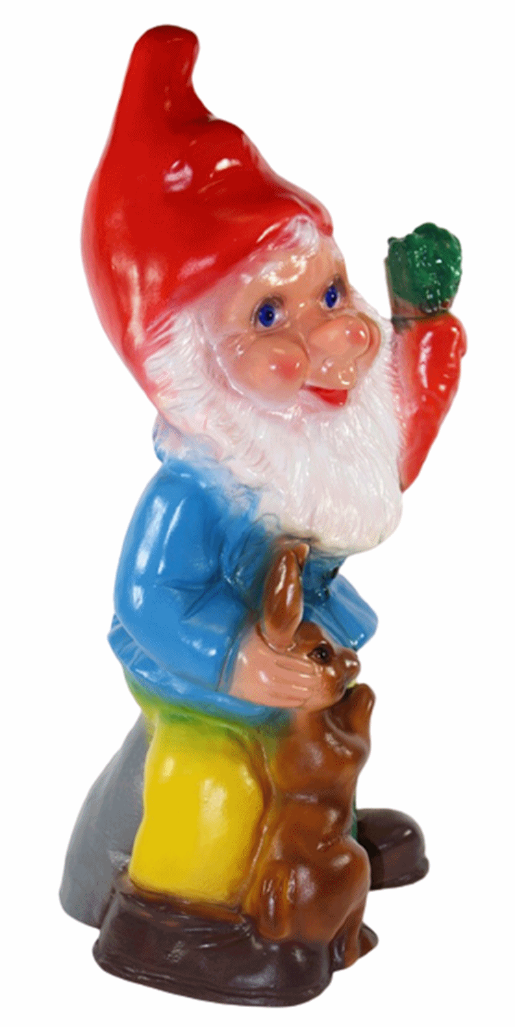 Gartenzwerg Deko Garten Figur Zwerg mit Hase und Karotte stehend aus Kunststoff Höhe 43 cm