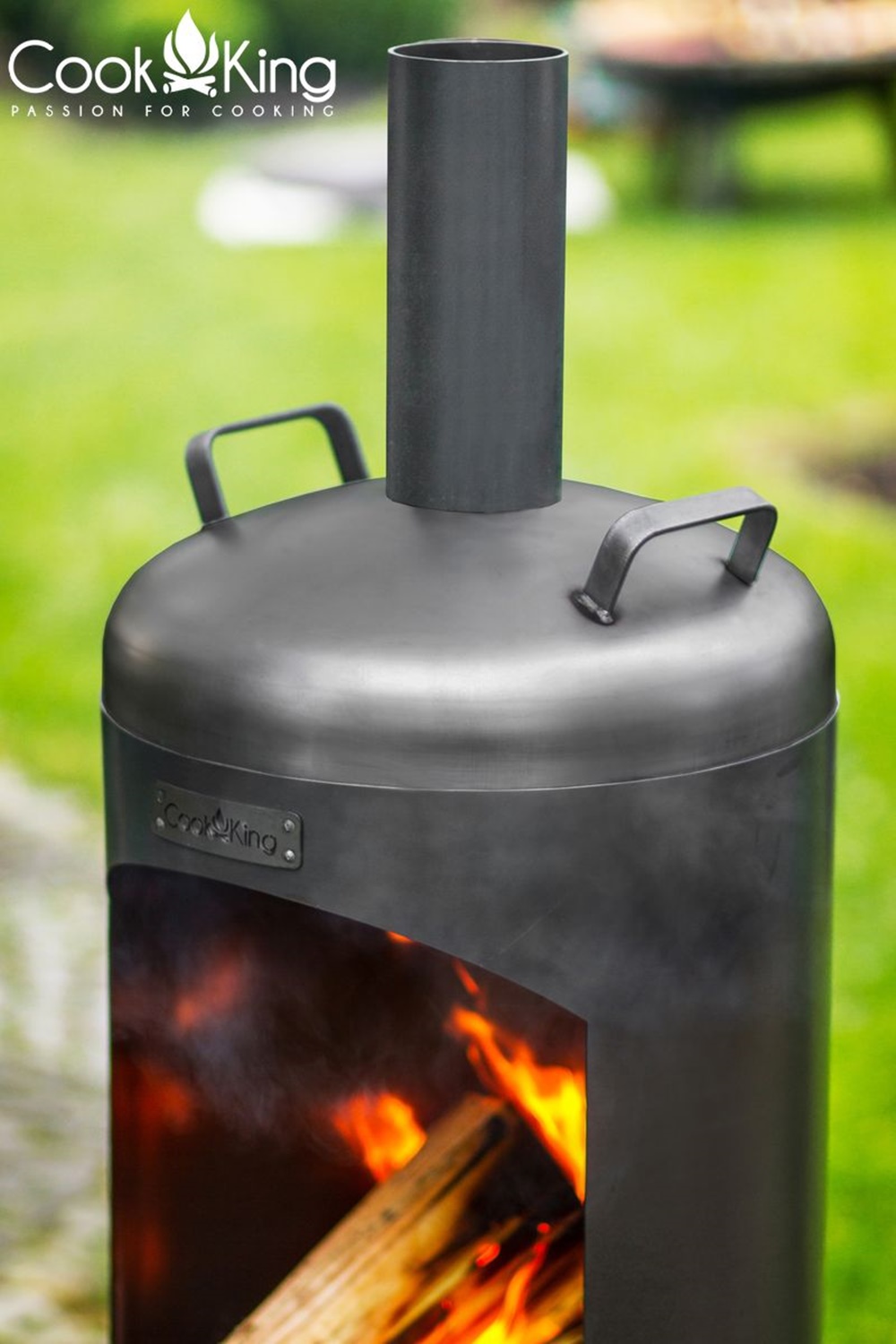 Gartenkamin "Faro" Gartenofen H 158 cm zum Heizen und Grillen Terrassenofen aus Naturstahl Kamin