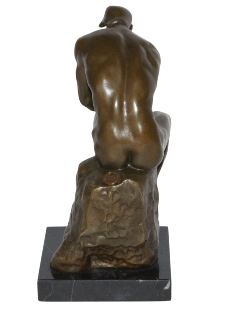 Bronzefigur Bronzeskulptur Bronze Der Denker auf Steinsockel H 22,5 cm Skulptur