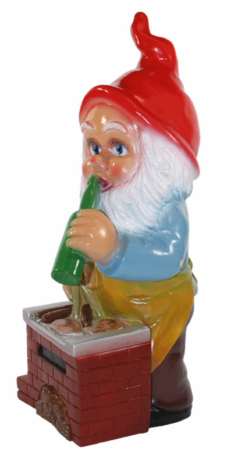 Gartenzwerg Deko Garten Figur Zwerg Grillmeister stehend mit Bierflasche aus Kunststoff H 45 cm