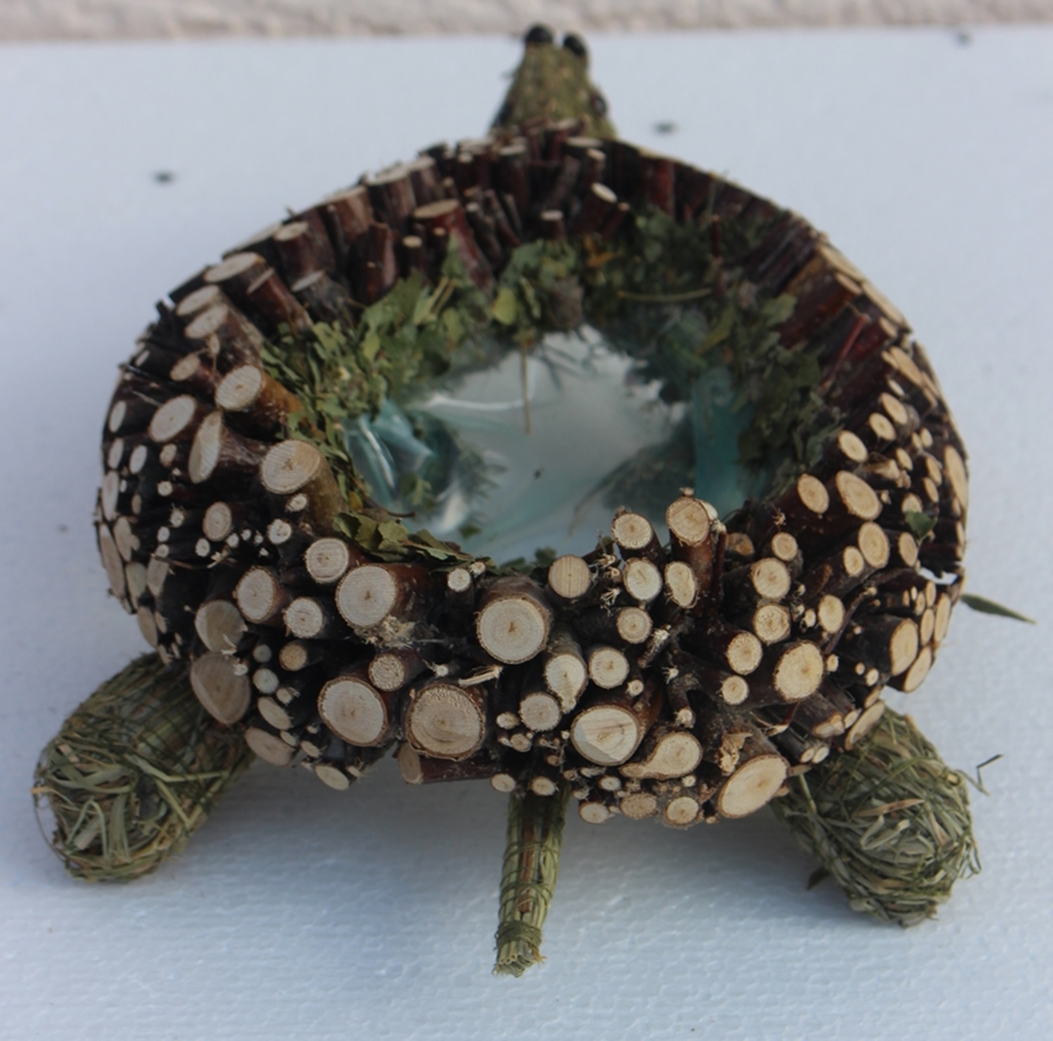 Deko Figur Schildkröte liegend L 20 cm Figur zum Bepflanzen aus Naturmaterial Heu und Reisig