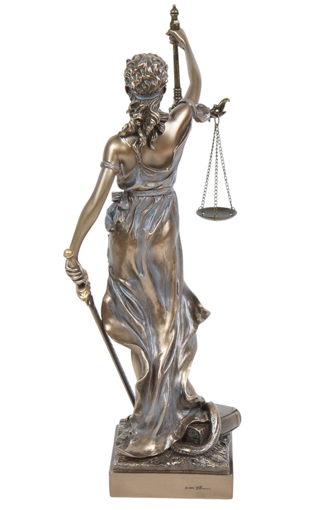 Justitia Statue Göttin der Gerechtigkeit Dekofigur Skulptur mit Waage Schwert H 31 cm Bronzeoptik