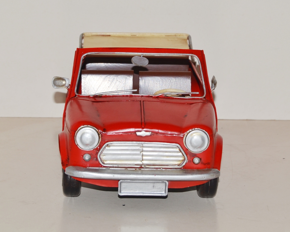 Blechauto Nostalgie Modellauto Mini Cooper Cabrio rot Oldtimer L 30 cm Modellwagen aus Blech